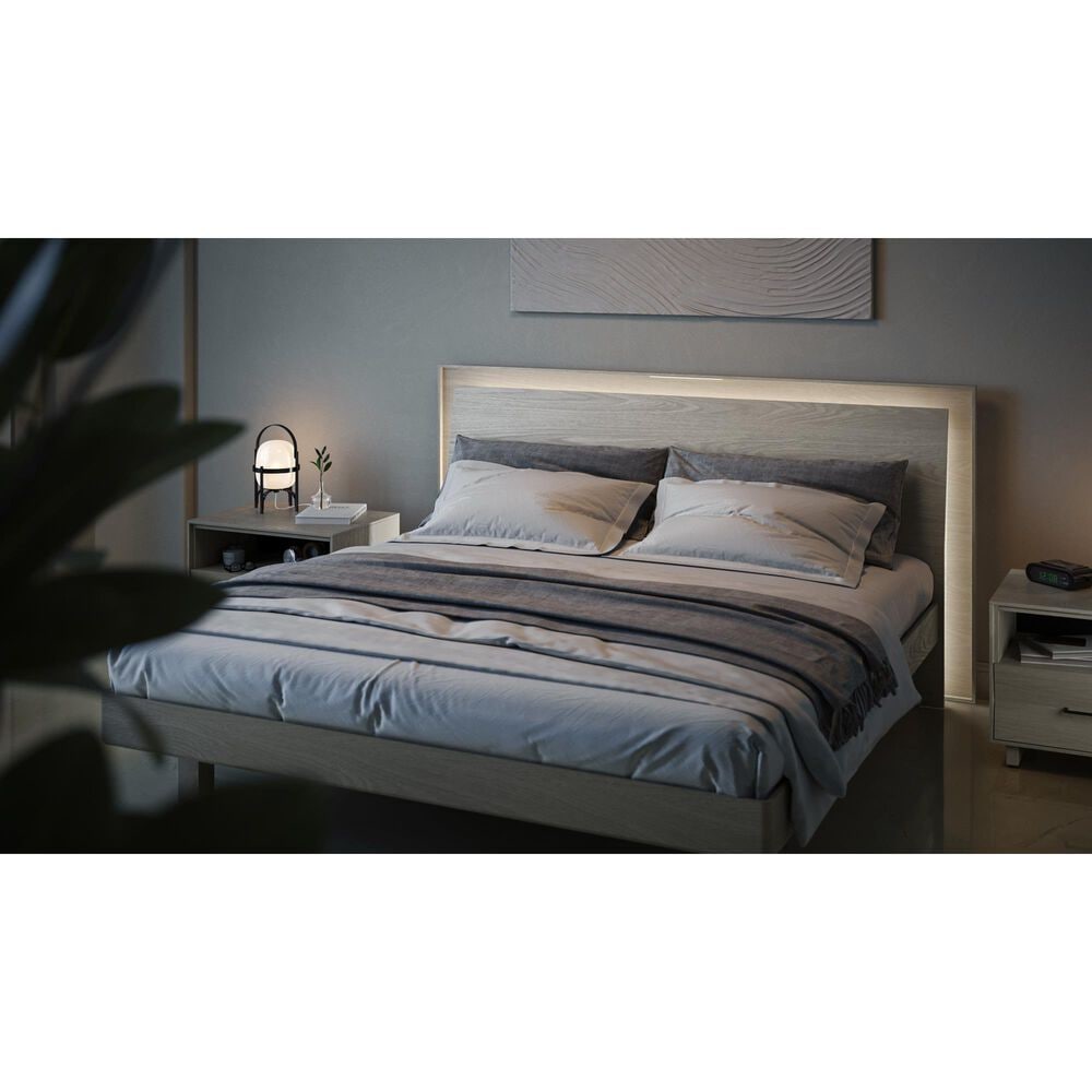 BDI Kava King Platform Bed in Washed Oak with Lighting and USB Ports, , large