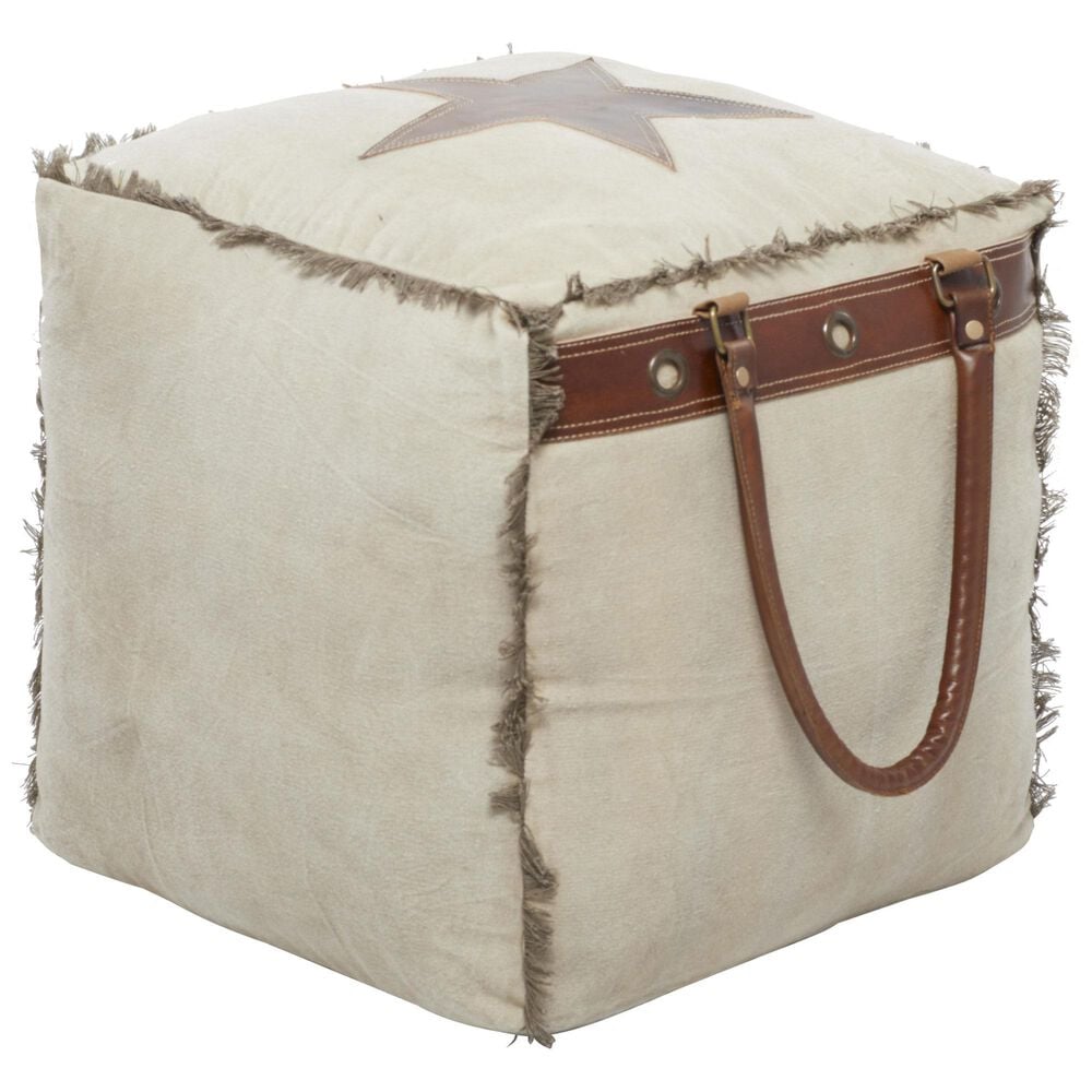 Maple and Jade Star Stuffed Pouf in White, Brown and Black, , large