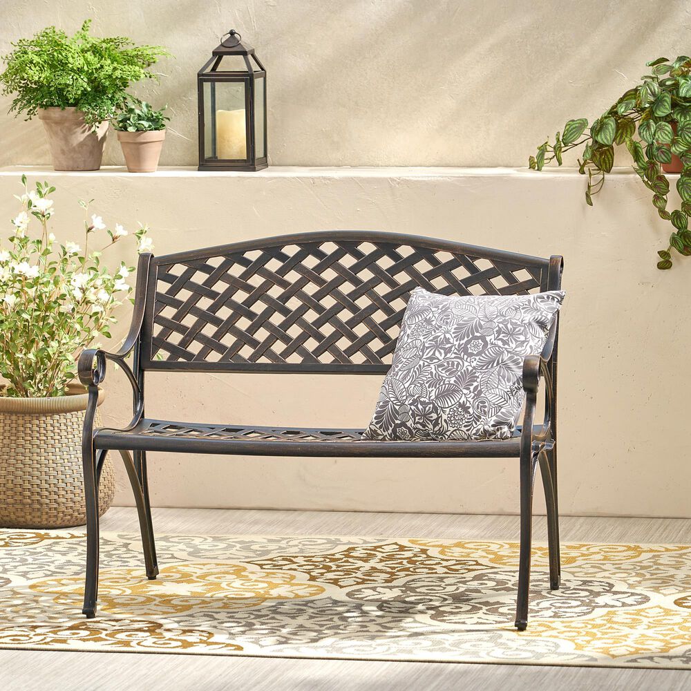 Hearth and Haven Spencer Patio Cast Bench in Copper, , large
