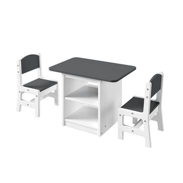 Forest Grove Kid"s Chalkboard Table Set with Two Chairs in White and Grey, , large