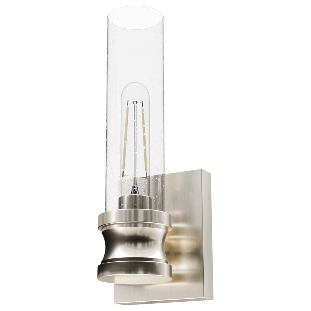 Hunter Lenlock 1-Light Wall Sconce with Seeded Shade in Brushed Nickel, , large