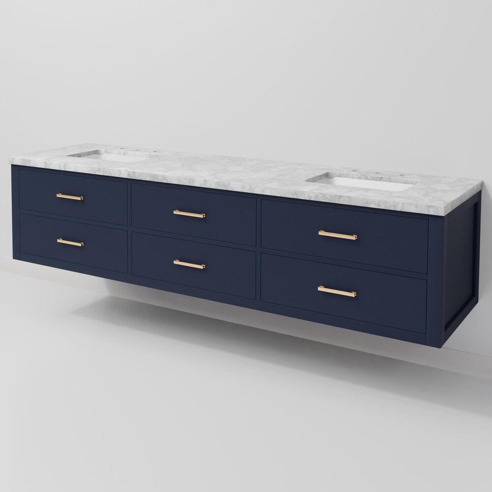 Lexora Home Castor 80" Double Bathroom Vanity in Blue with 2 cm White Carrara Marble Top and Rectangular Sinks, , large