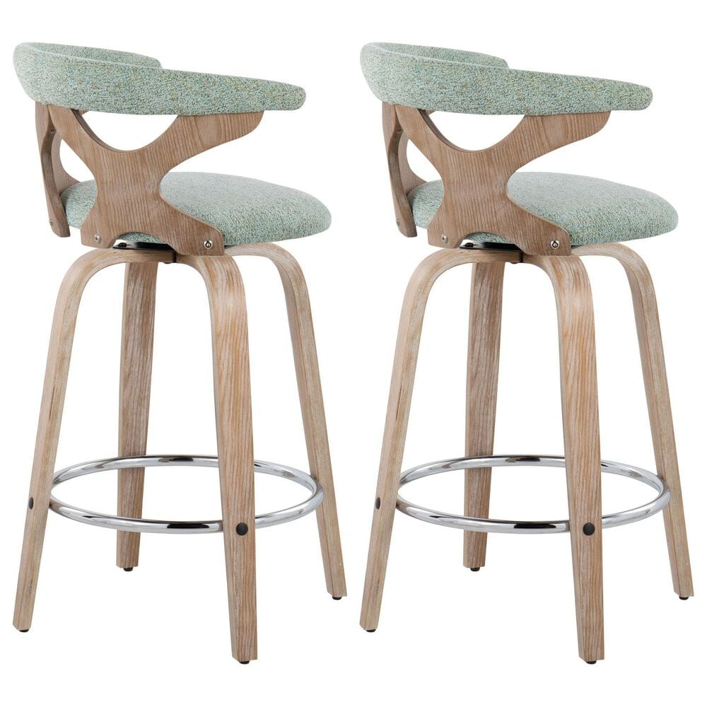 LumiSource Gardenia Swivel Fixed-Height Counter Stool with Seafoam Green Fabric Upholstery in Chrome and Whitewashed (Set of 2), , large