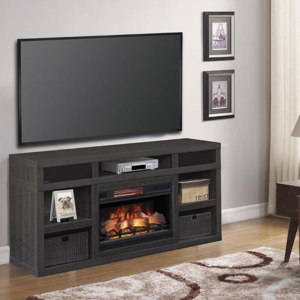 Fabio Flames Greatlin 64 TV Stand with Fireplace Insert in Black Walnut |  NFM