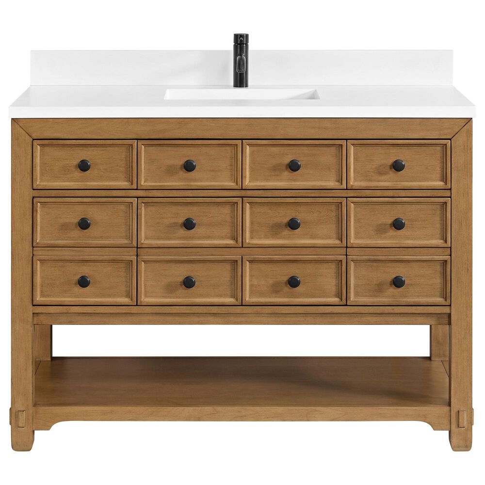 James Martin Vanities Malibu 48&quot; Single Bathroom Vanity in Amber Birch with Single Hole 3 cm White Zeus Quartz Top and Rectangular Sink, , large