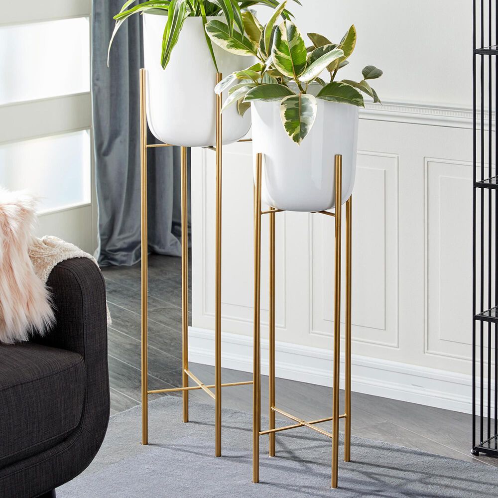Maple and Jade Dome Planter with Removable Stand in Polished White and Gold &#40;Set of 2&#41;, , large