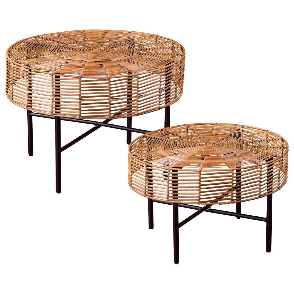 Southern Enterprises Mandria Patio Accent Table in Black and Natural - Table Only (Set of 2), , large