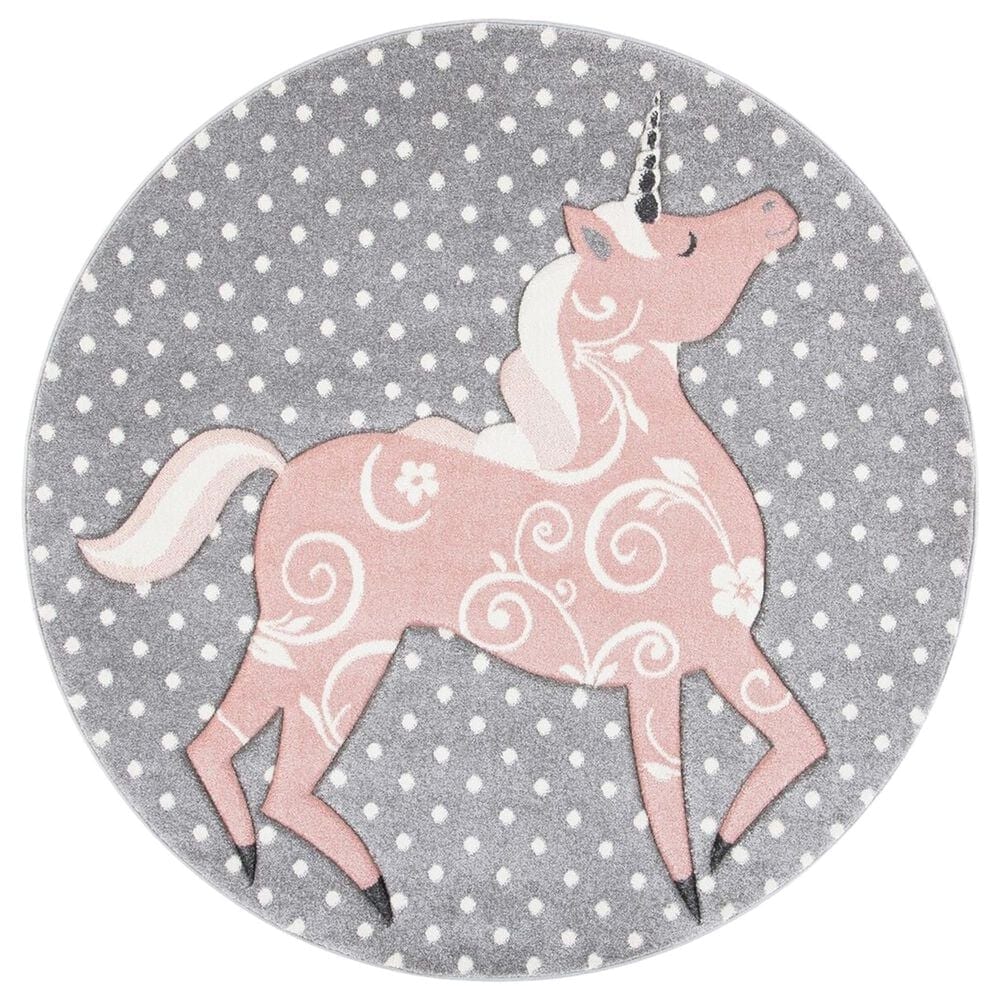 Safavieh Carousel 5"3" Round Grey, Ivory and Pink Kids Area Rug, , large
