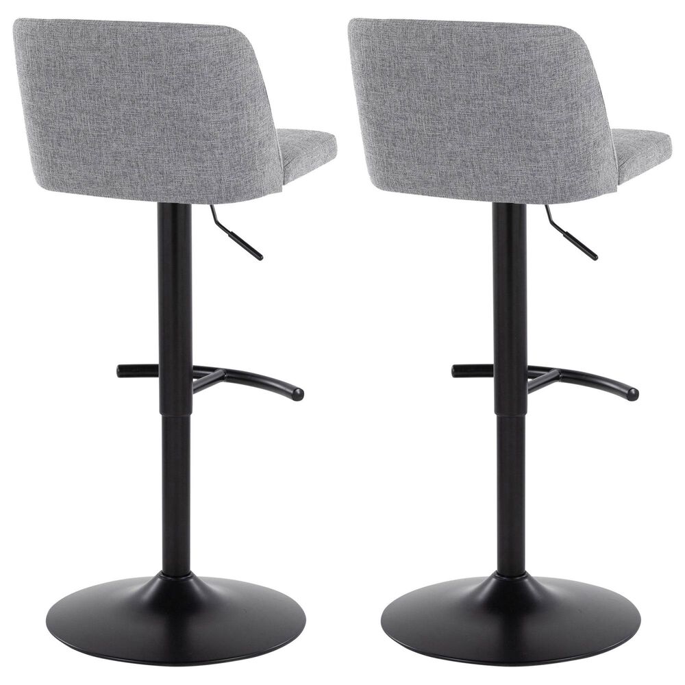 LumiSource Toriano Swivel Adjustable Bar Stool with Grey Fabric Upholstery in Black (Set of 2), , large