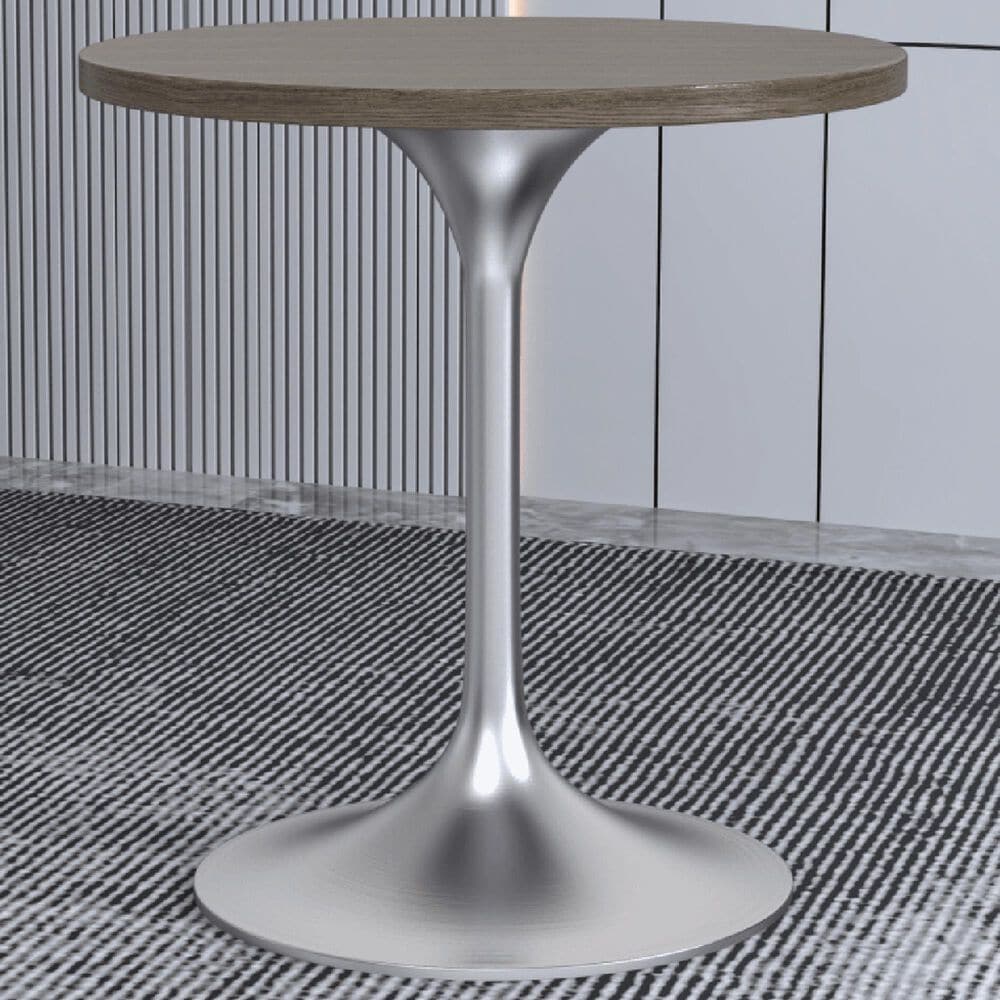 Leisuremod LeisureMod Verve Collection 27 Round Dining Table, Brushed Chrome Base with Dark Maple MDF Top, , large