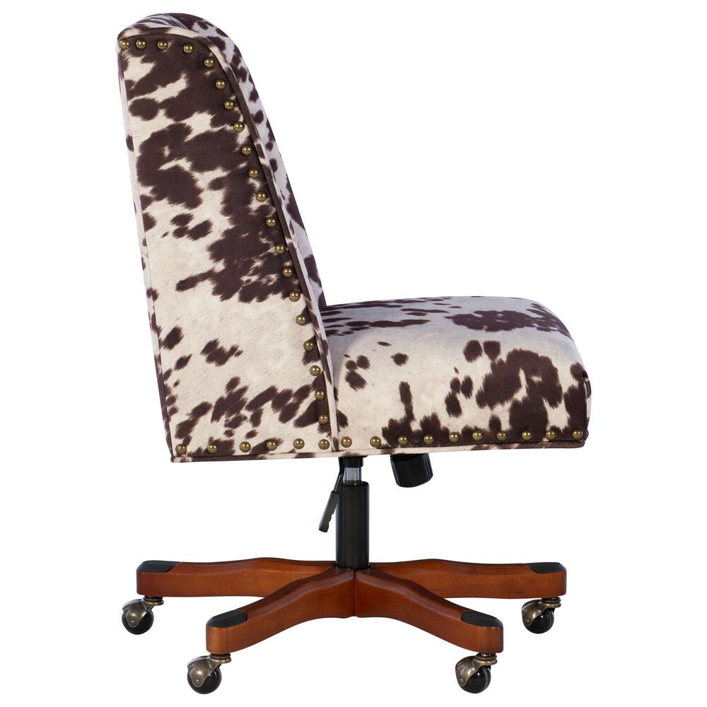 Linon Home Decor Draper Office Chair with Brown and White Cow Cushion in Walnut, , large