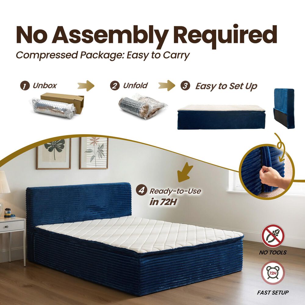 HOMLUX Plush Queen Mattress with Blue Headboard, , large