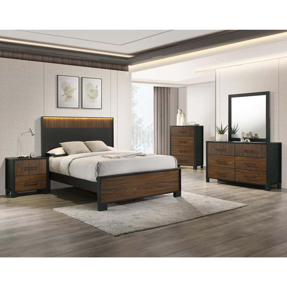Crown Mark Nemy 3 Piece Queen LED Panel Bedroom Set in Brown, , large