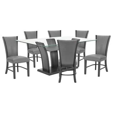 Crown Mark Camelia 7-Piece Rectangle Dining Set in Dark Gray and Clear, , large