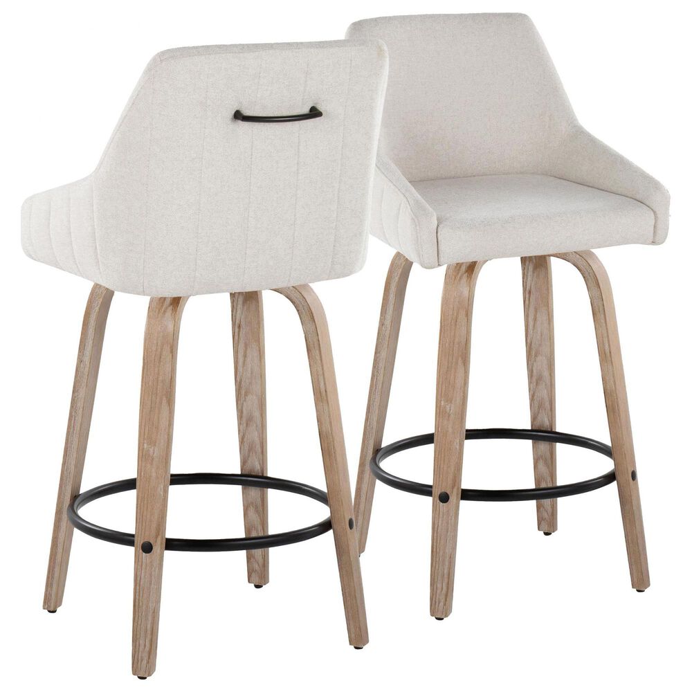 LumiSource Hannah Swivel Counter Stool with Cream Fabric Upholstery in Whitewashed and Black (Set of 2), , large