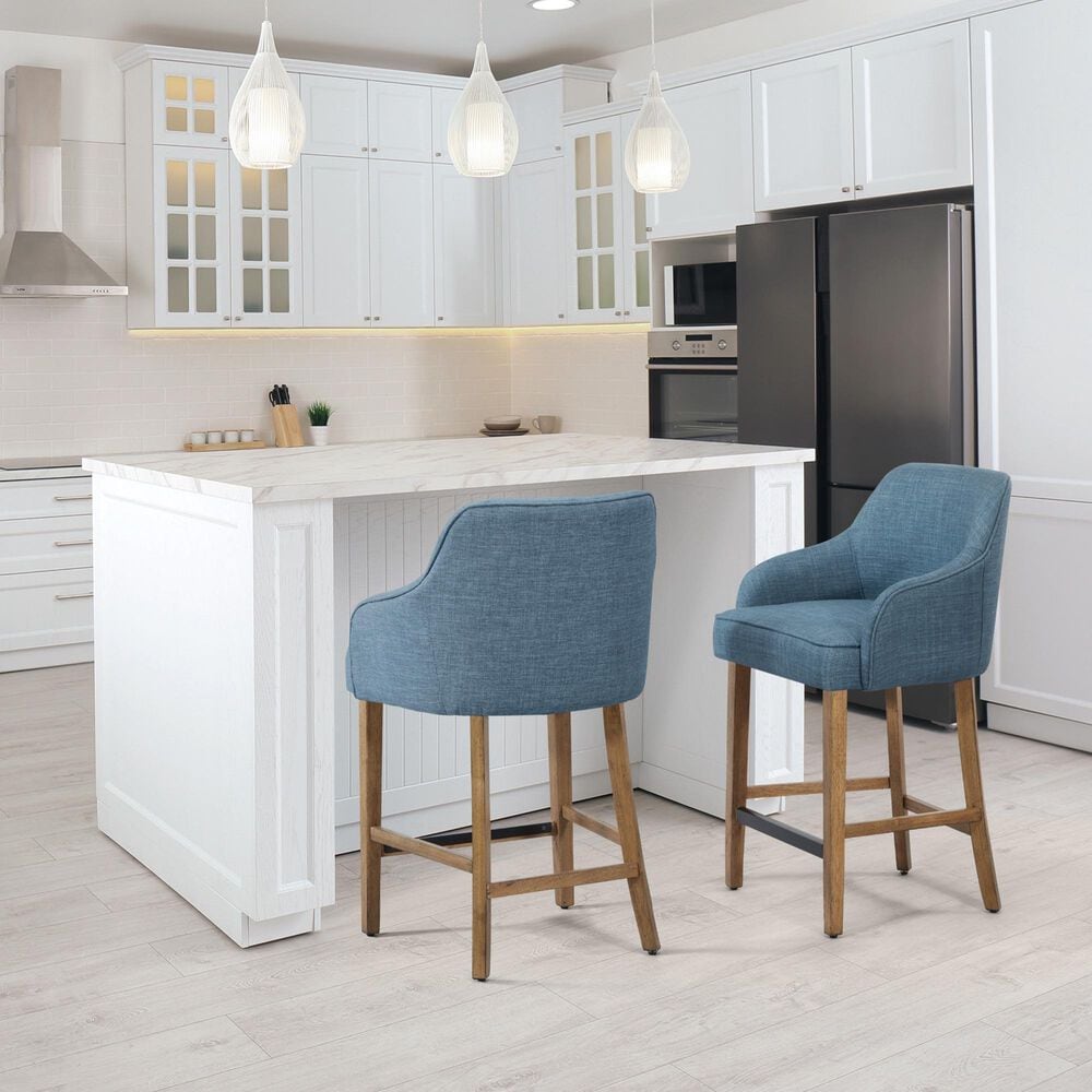 Valor Living Paloma 26" Counter Stool with Navy Upholstery in Medium Oak, , large