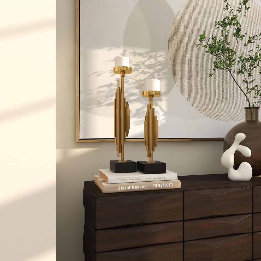 Maple and Jade Vertical Candle Holder in Polished Gold and Black &#40;Set of 2&#41;, , large