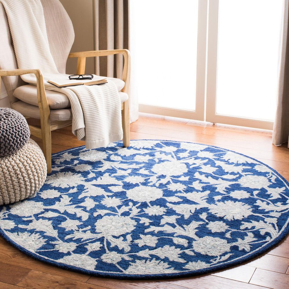 Safavieh Micro-Loop 5&#39; Round Navy and Grey Area Rug, , large