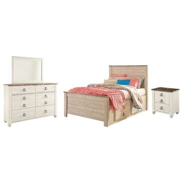 Ashley Willowton 4-Piece Full Storage Bedroom Set in Whitewash, , large