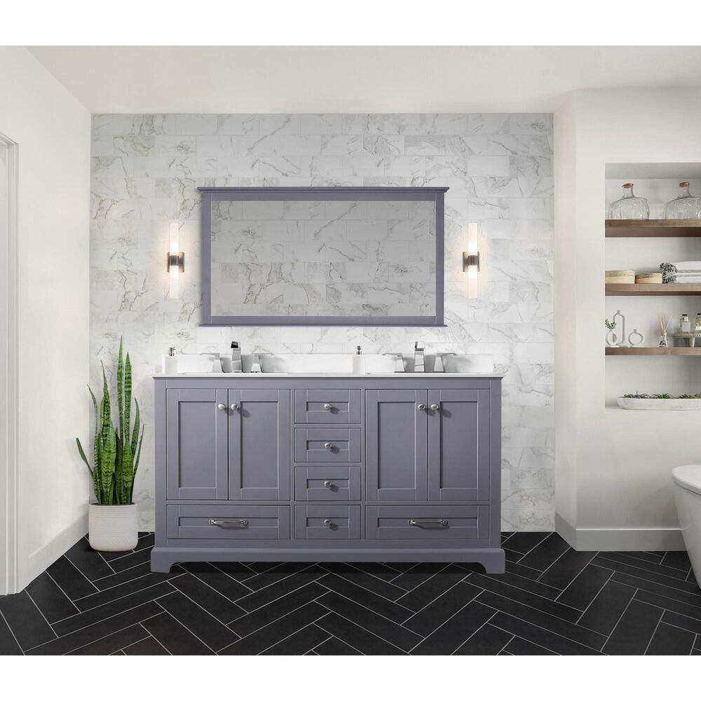 Lexora Home Dukes 60&quot; Double Bathroom Vanity in Dark Grey with White Cultured Marble Top and Rectangular Sinks, , large