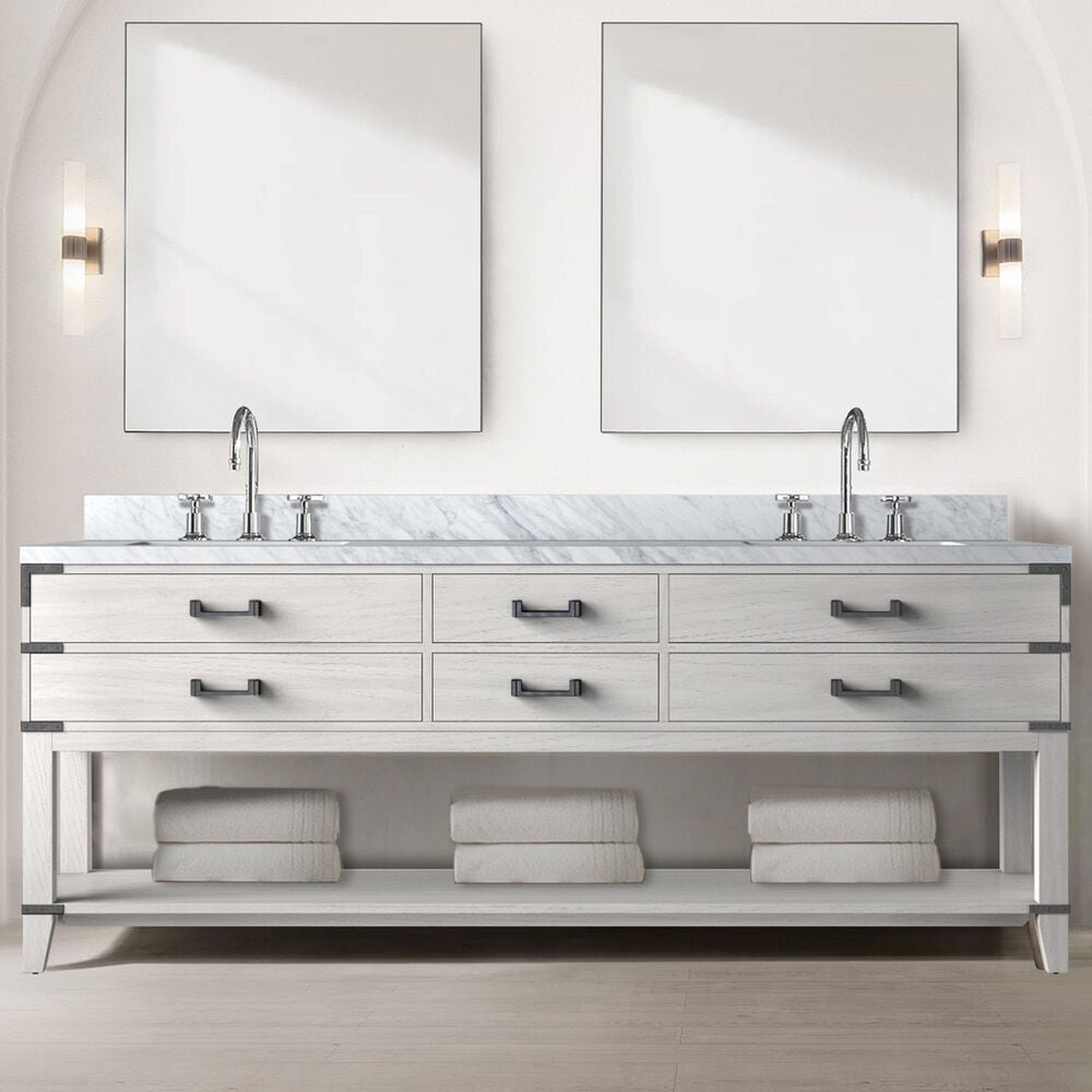Lexora Home Norwalk 84&quot; Double Bathroom Vanity in White Oak with White Carrara Marble Top  and Rectangle Sink, , large