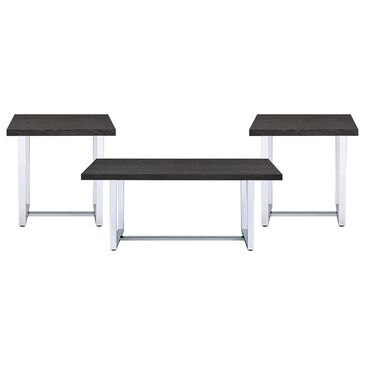 Mayberry Hill Nadia Table Set in Weathered Cappuccino and Chrome (Set of 3), , large
