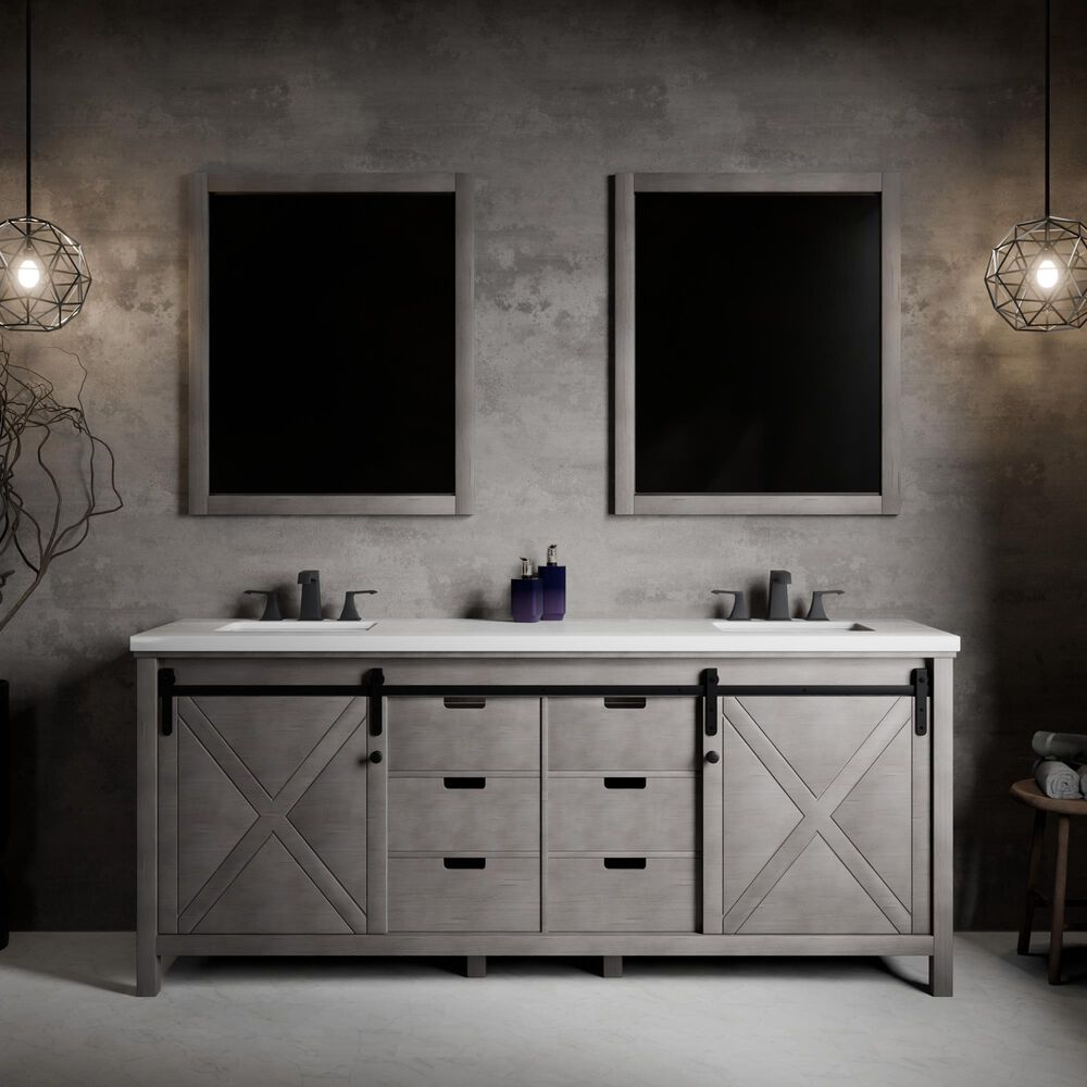Lexora Home Marsyas 80" Double Bathroom Vanity in Ash Grey with 2 cm White Cultured Marble Top and Rectangular Sinks, , large