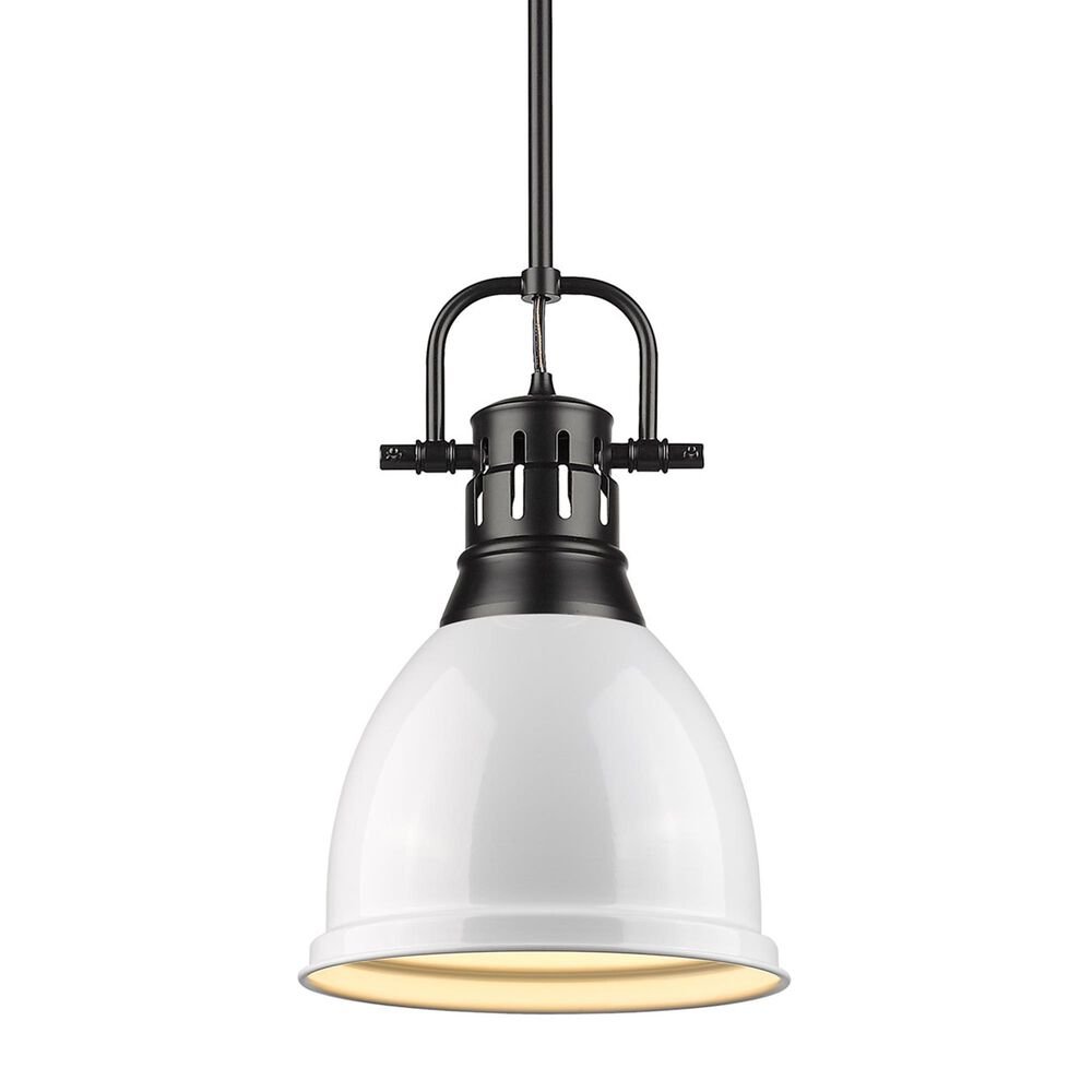 Golden Lighting Duncan Small Pendant in White with Rod in Matte Black, , large