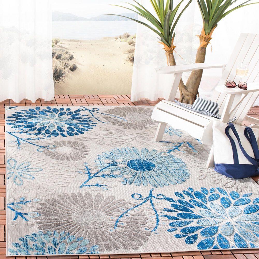 Safavieh Cabana CBN832F Grey and Blue Indoor/Outdoor 5'3" x 7'6" Area Rug, , large