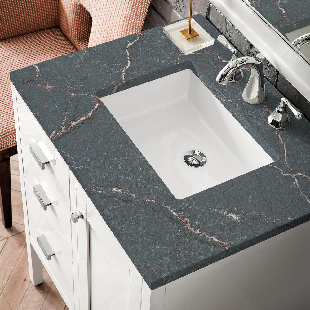 James Martin Vanities Addison 30" Single Bathroom Vanity in Glossy White with 3 cm Parisien Bleu Quartz Top and Rectangular Sink, , large