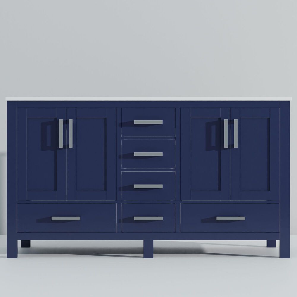 Lexora Home Jacques 60&quot; Double Bathroom Vanity in Navy Blue with 2 cm White Cultured Marble Top and Rectangular Sinks, , large