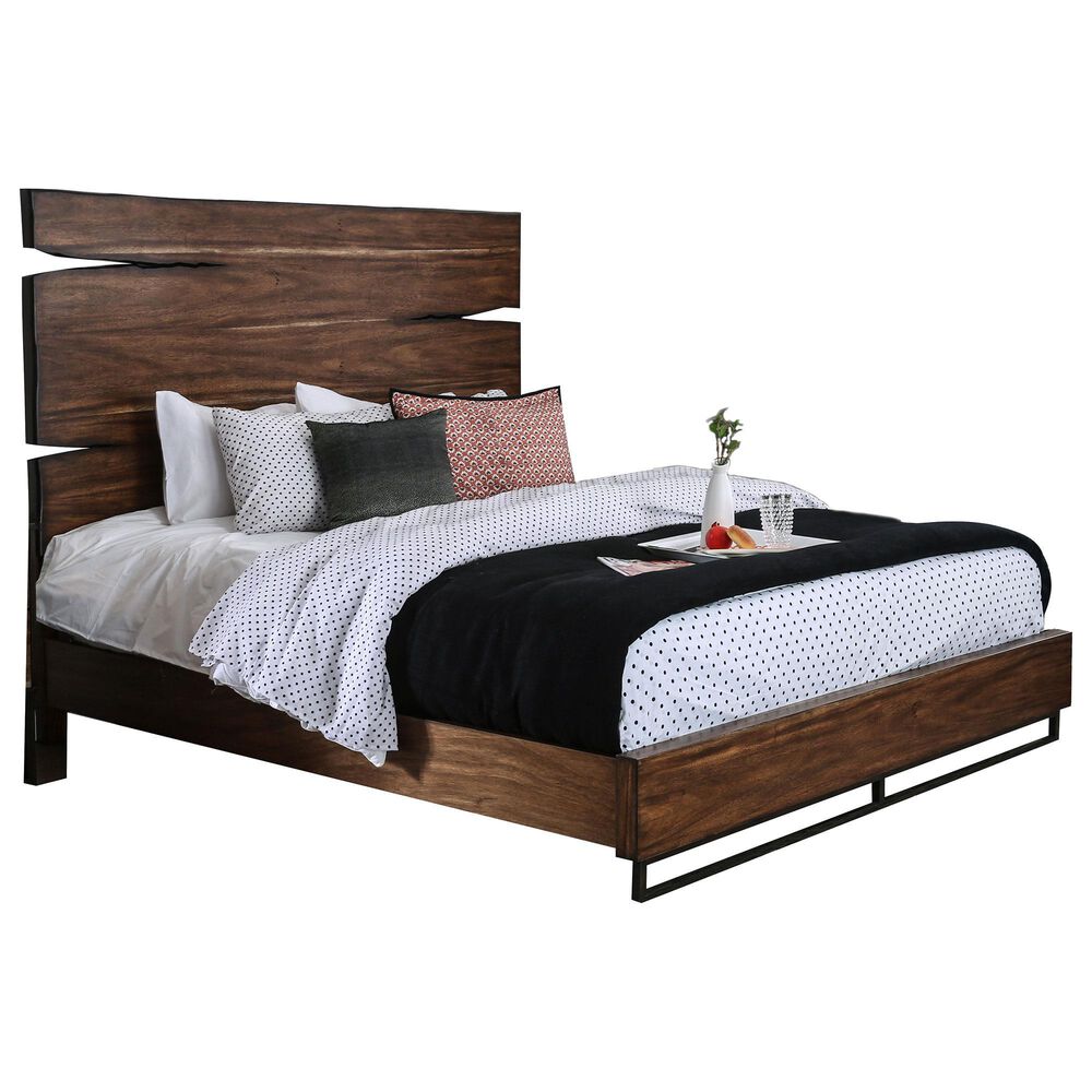 Furniture of America Snyder Queen Bed in Dark Walnut and Oak, , large