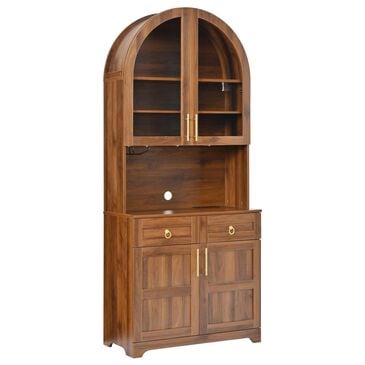HOMLUX 75" Arched Kitchen Pantry Cabinet with LED Light in Walnut, , large