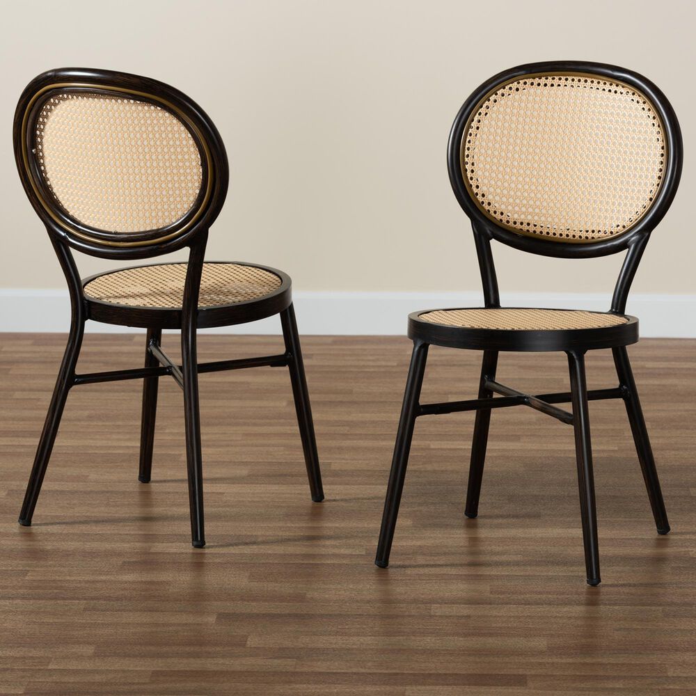 Baxton Studio Thalia Side Chair in Natural and Dark Brown (Set of 2), , large