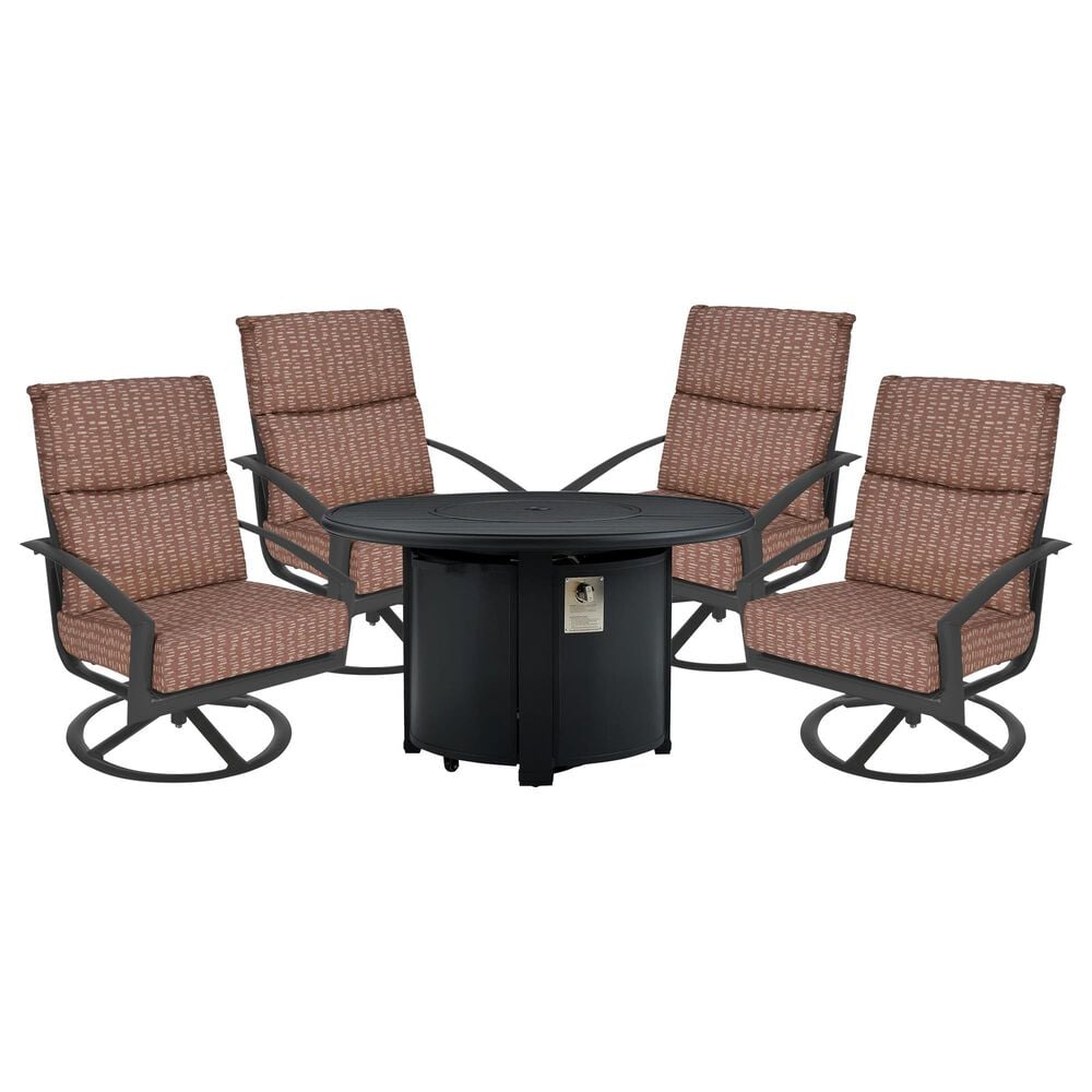 Winston Furniture Slat Top and Icon 5-Piece Round Firepit Chat Set in Textured Pewter, , large