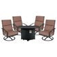 Winston Furniture Slat Top and Icon 5-Piece Round Firepit Chat Set in Textured Pewter, , large