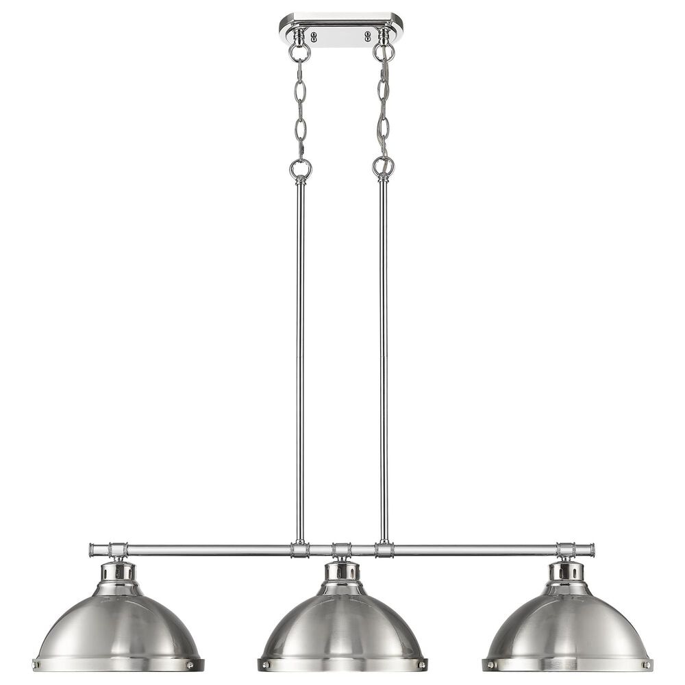 Golden Lighting Duncan 3-Light Pendant with Pewter Shade in Chrome, , large