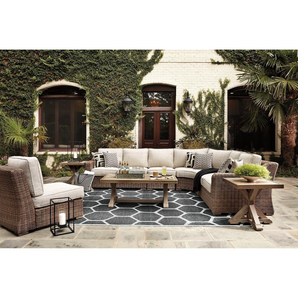 Ashley Beachcroft Patio Rectangular Cocktail Table in Beige, , large