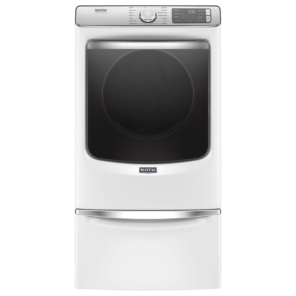 Maytag 5 Cu. Ft. Front Load Washer and 7.3 Cu. Ft. Gas Dryer Laundry Pair with Pedestal in White, , large