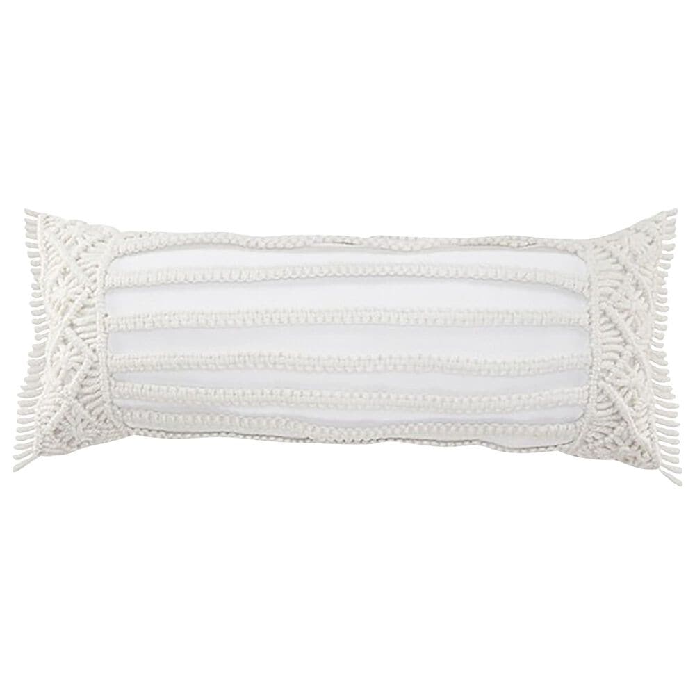 L.R. RESOURCES Macrame 14" x 36" Lumbar Outdoor Pillow in White, , large