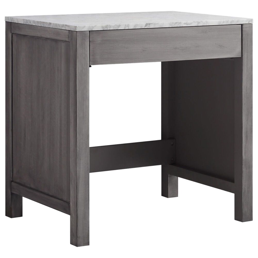 Lexora Home Jacques 30" Makeup Table in Distressed Grey and White Carrara Marble Top, , large