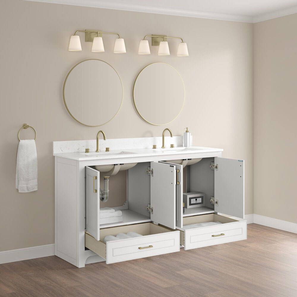 37B Lucerne 60" Double Bathroom Vanity in Bright White with Marble Top and Backsplash, , large
