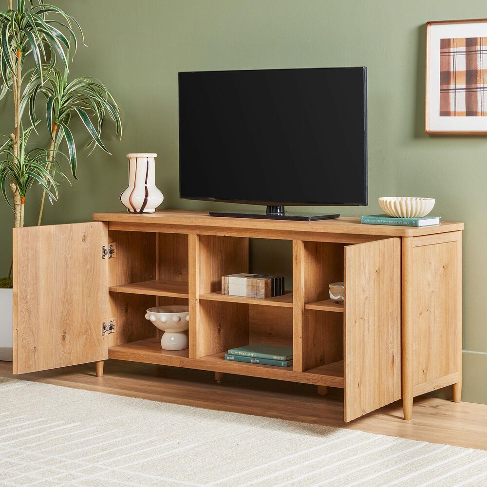Walker Edison Flynn Scandinavian 58&quot; TV Stand in English Oak, , large
