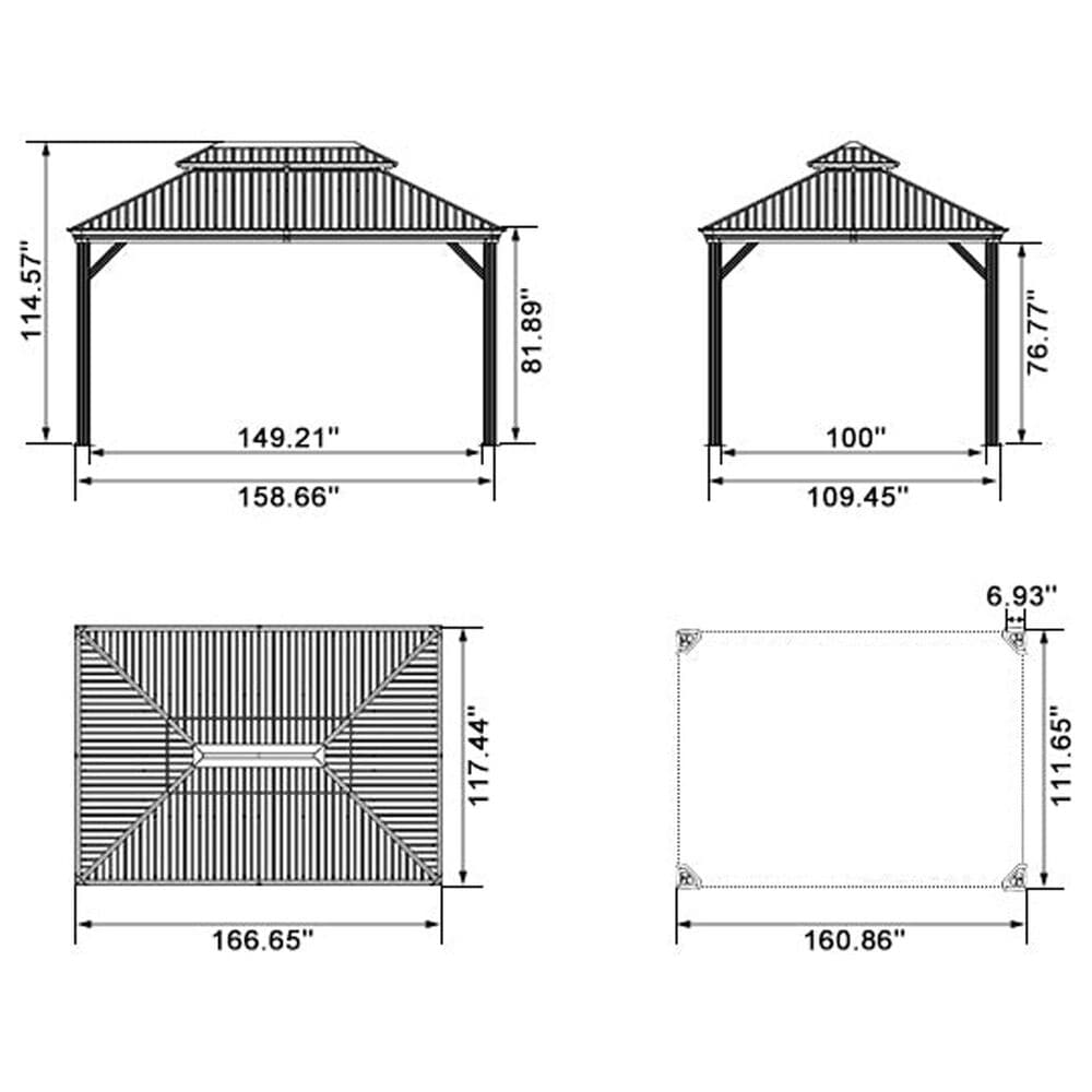 HOMLUX 14-ft x 10-ft Permanent Hardtop Gazebo Gray Gazebo with Hardtop Roof (Screen Included), , large