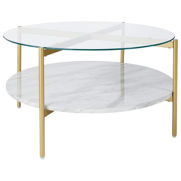 Signature Design by Ashley Wynora Round Cocktail Table in White and Gold, , large