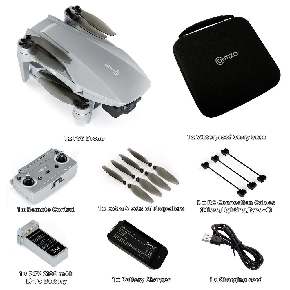 Contixo F36 FPV Drone with 4K HD Camera, 64GB Card and Case in Silver, , large