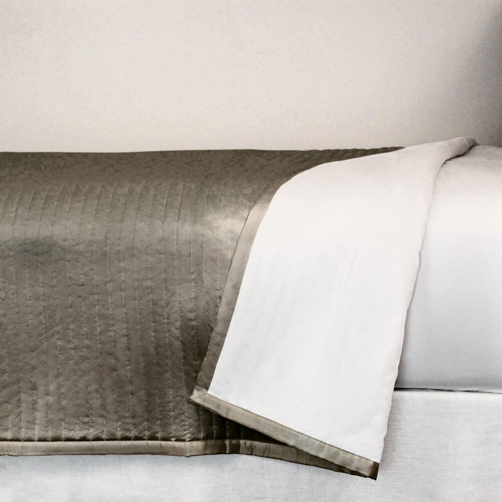Ann Gish Channel Quilted Charmeuse King Coverlet in Metal, , large