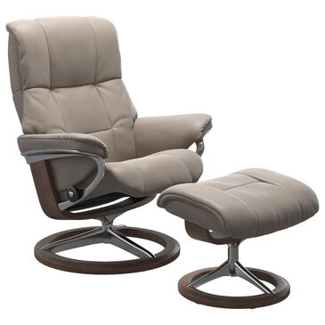 Stressless Mayfair Small Leather Chair and Ottoman in Paloma Fog, , large