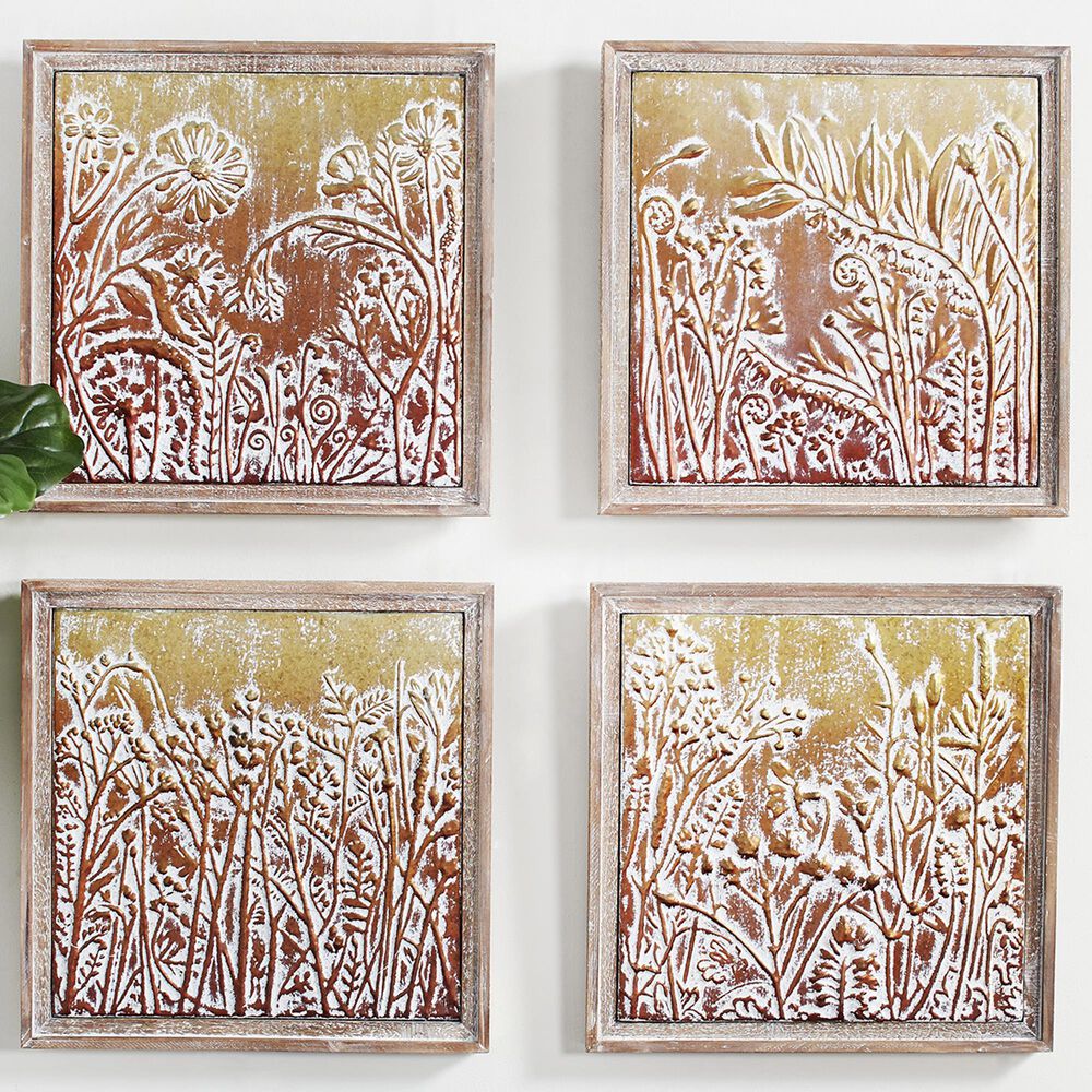 Maple and Jade 20&quot; x 20&quot; Eclectic Floral Wall Decor in White, Gold, Orange and Red &#40;Set of 4&#41;, , large