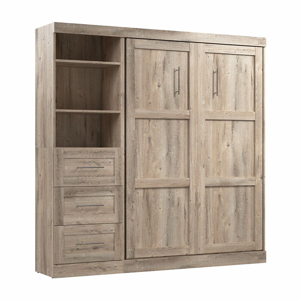 Bestar Pur 84&quot; Full Murphy Storage Bed with 3-Drawer in Rustic Brown, , large